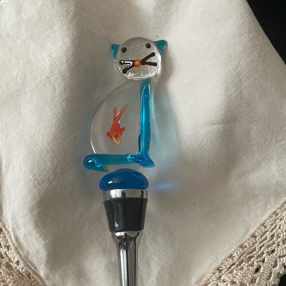 Glass Cat  Wine Stopper - Picture 2 of 5